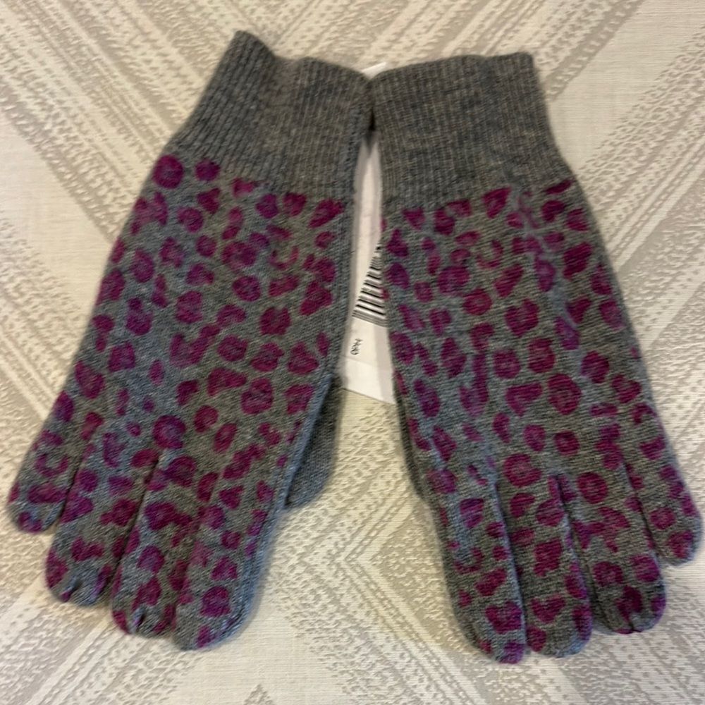 Autumn Cashmere Gray and Purple Leopard Print Kids Gloves